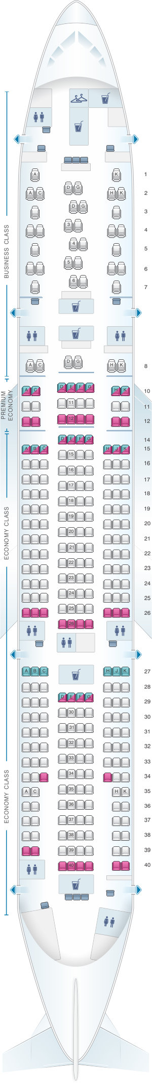 Seat map for Austrian Airlines Boeing B777 200ER V2