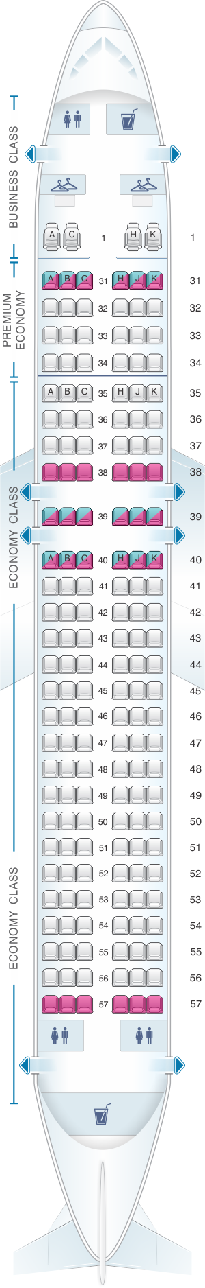 Seat map for China Southern Airlines Airbus A32E