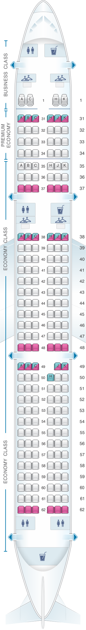 Seat map for China Southern Airlines Airbus A32N