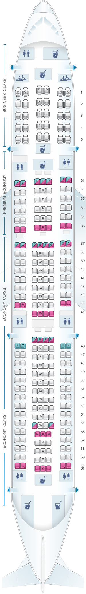 Seat map for China Southern Airlines Airbus A33B