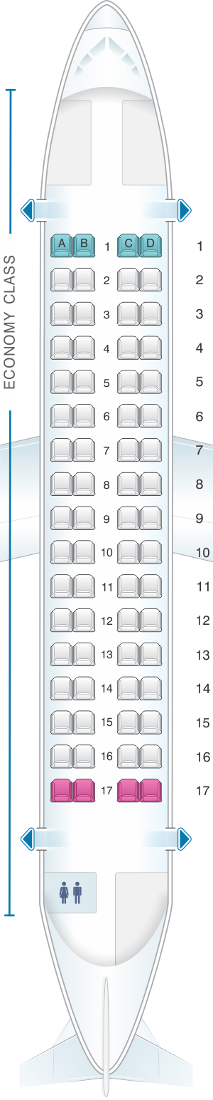 Seat map for Darwin Airline ATR 72 500
