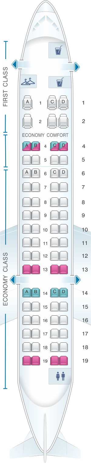 Seat map for Delta Air Lines Bombardier CRJ 700(RJ6)