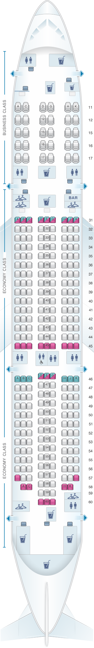 Seat map for Hainan Airlines Boeing B787-9 config.1