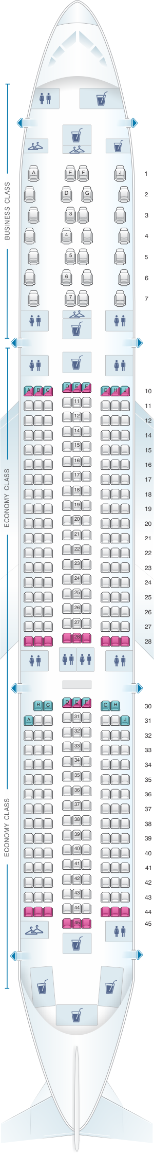 Seat map for Air Mauritius Airbus A350 900