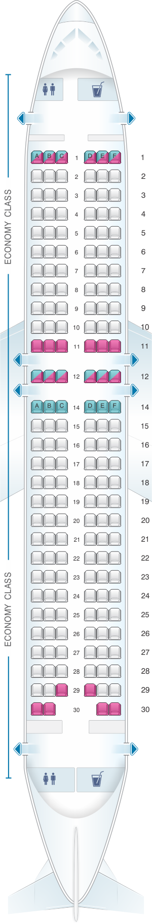 Seat map for ANA - All Nippon Airways Airbus A320 domestic