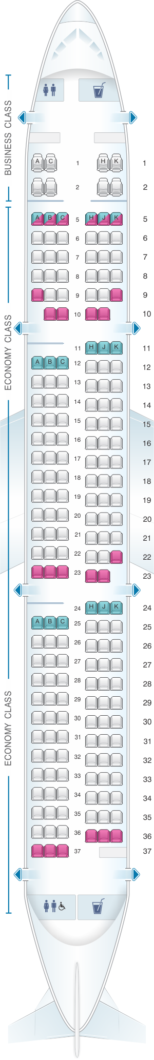 Seat map for ANA - All Nippon Airways Airbus A321 domestic