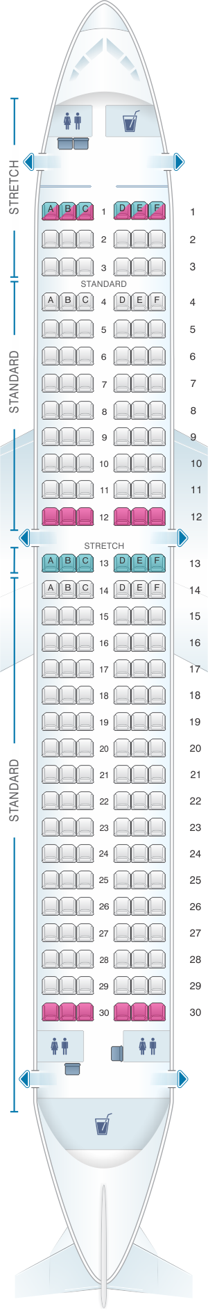 Seat map for Frontier Airlines Airbus A320neo