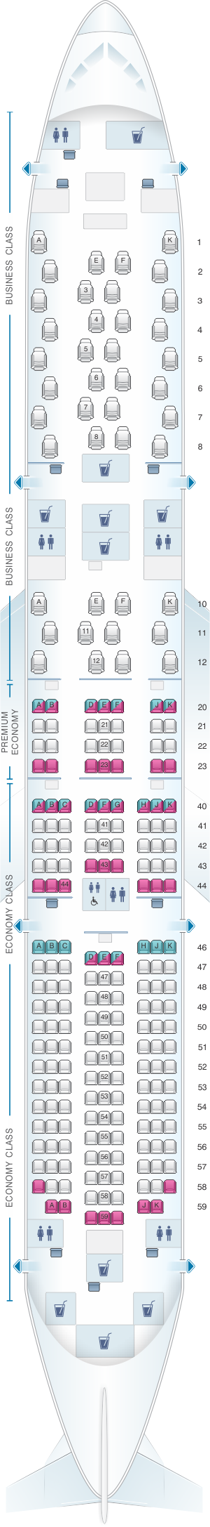 Seat map for Qantas Airways Boeing B787 9 Dreamliner