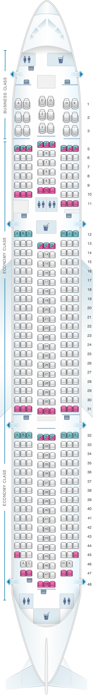 Seat map for ANA - All Nippon Airways Boeing B787-9 domestic