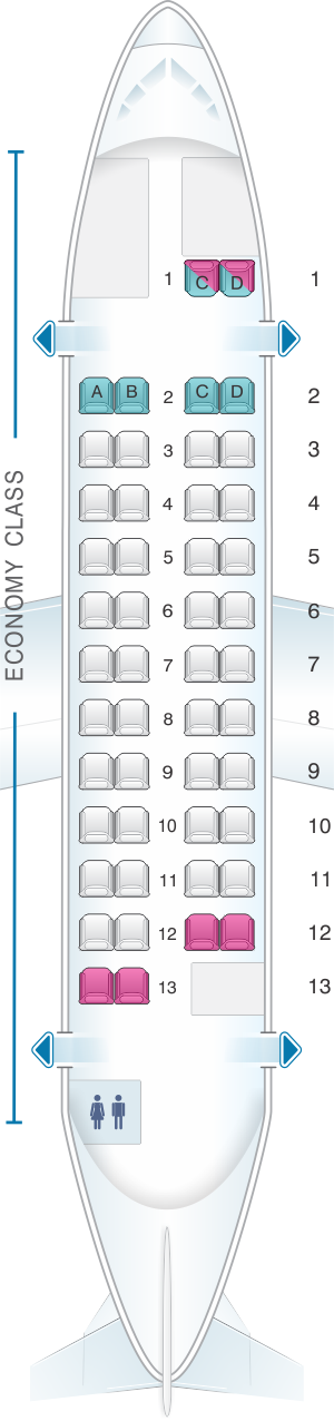 Seat map for Japan Airlines (JAL) ATR 42 600