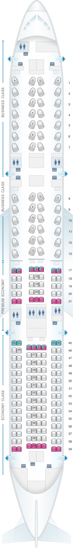 Seat map for Japan Airlines (JAL) Boeing B787-9 E91