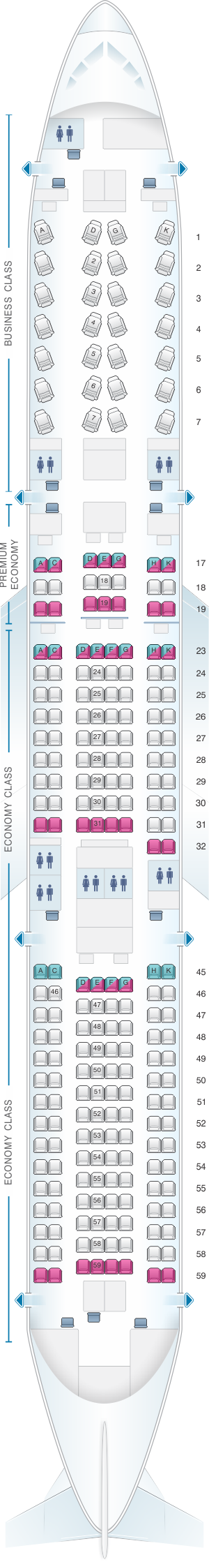 Seat map for Japan Airlines (JAL) Boeing B787-9 E92