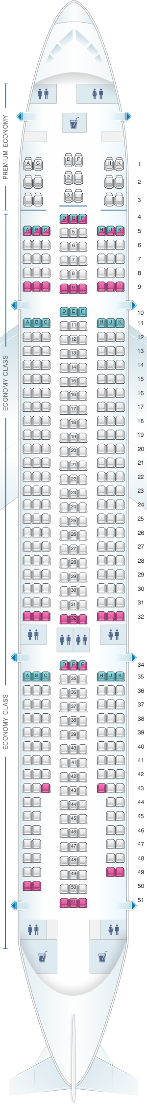 Seat map for Lion Air Airbus A330 300
