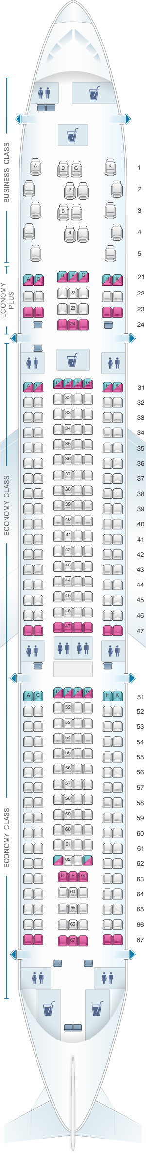 Seat map for Philippine Airlines Airbus A330 300 309pax