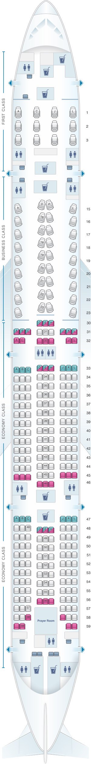 Seat map for Saudi Arabian Airlines Boeing B777 300ER (Z)