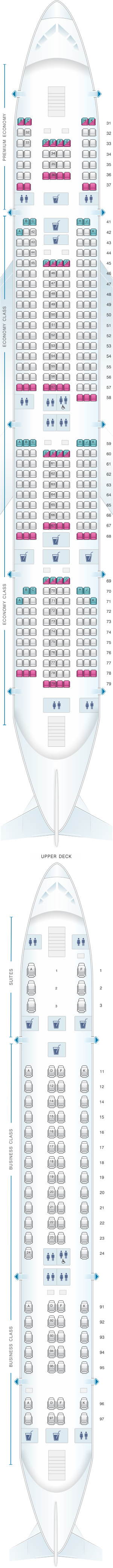 Seat map for Singapore Airlines Airbus A380 800