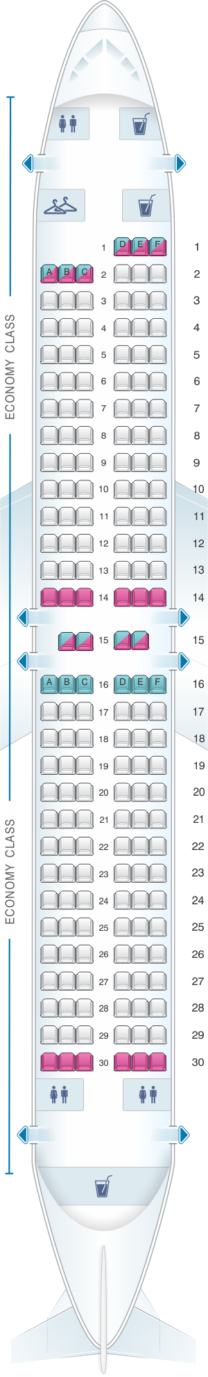 Seat map for Southwest Airlines Boeing B737 MAX 8
