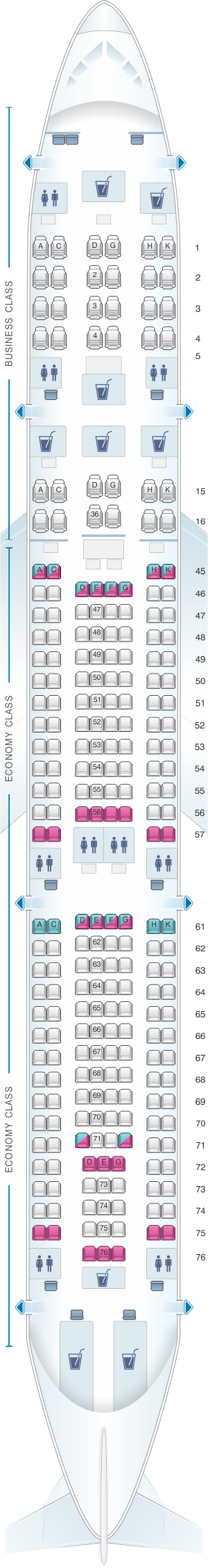 Seat map for South African Airways Airbus A340 300 V2