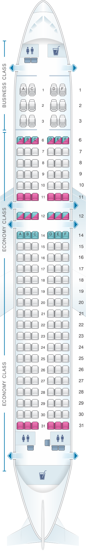 Seat map for SriLankan Airlines Airbus A320 Config. 1
