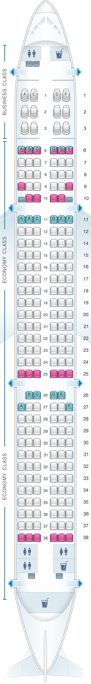 Seat map for SriLankan Airlines Airbus A321 231 Config. 1