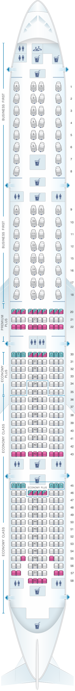 Seat map for United Airlines Boeing B777 300ER