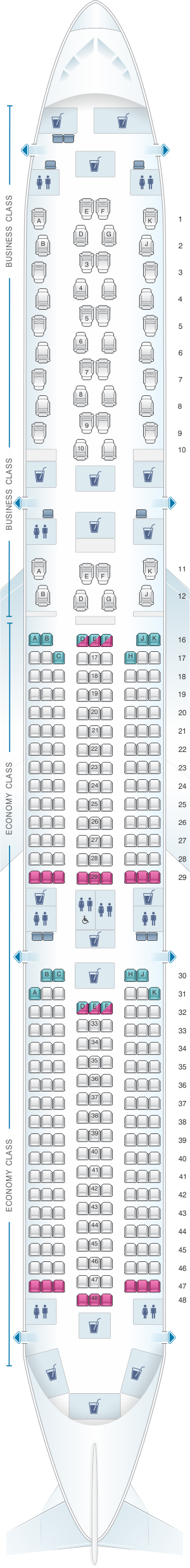 Seat map for Qatar Airways Airbus A350 1000