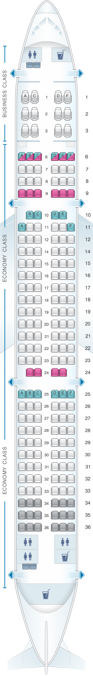 Seat map for SriLankan Airlines Airbus A321 NEO