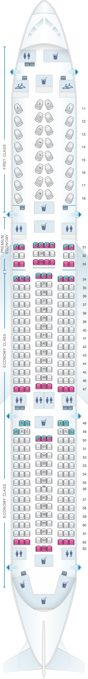 Seat map for Air China Airbus A350 900