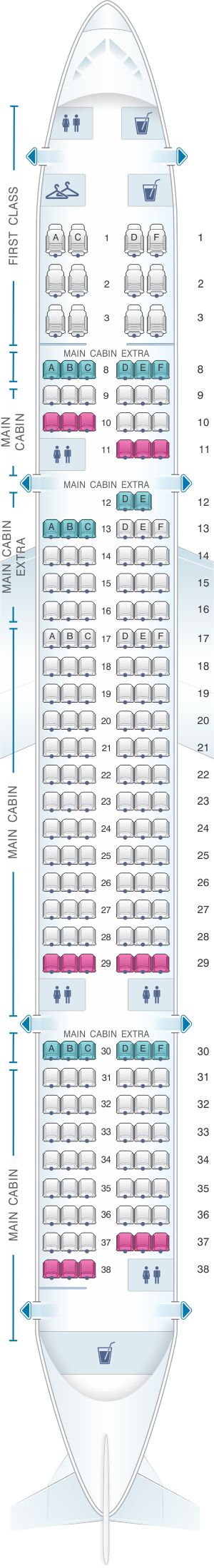 Seat map for American Airlines Boeing B757 200 188PAX