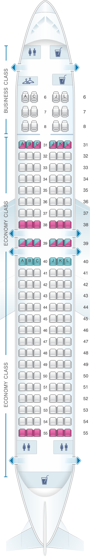 Seat map for China Eastern Airlines Boeing B737 800 162PAX