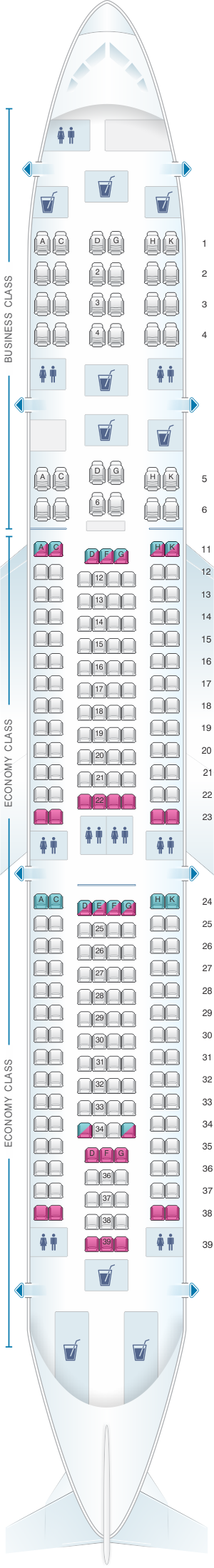 Seat map for Hi Fly Airbus A340 300 SOL 254pax