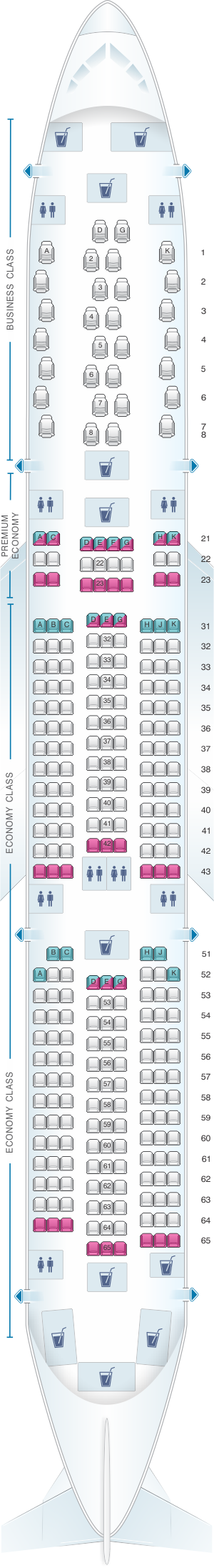 Seat map for Philippine Airlines Airbus A350 900