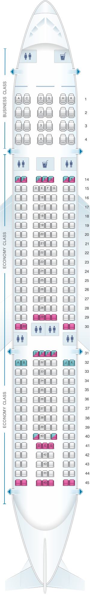 Seat map for Vietnam Airlines Airbus A330 200 266PAX