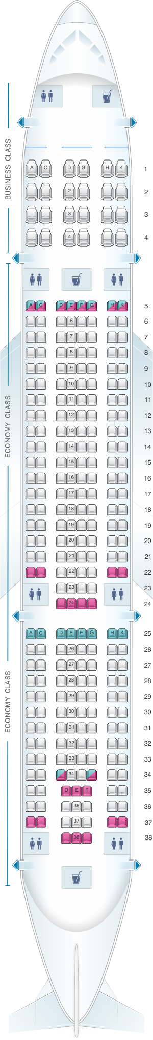 Seat map for Vietnam Airlines Airbus A330 200 280PAX V1