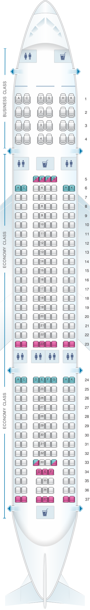 Seat map for Vietnam Airlines Airbus A330 200 280PAX V2