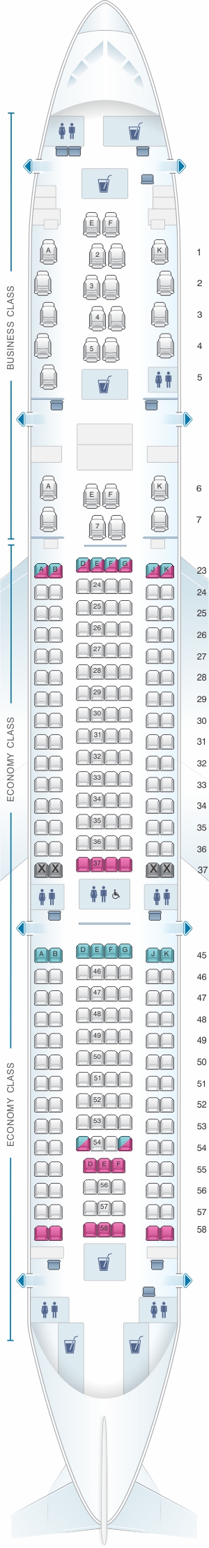 Seat map for Qantas Airways Airbus A330 200 Domestic 251PAX