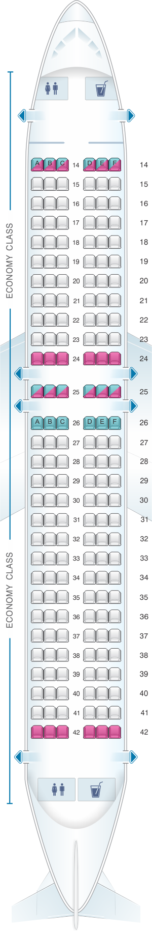 Seat map for Azal Azerbaijan Airlines Airbus A320 all economy