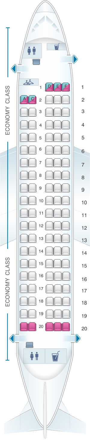 Seat map for Brussels Airlines Sukhoi Superjet 100