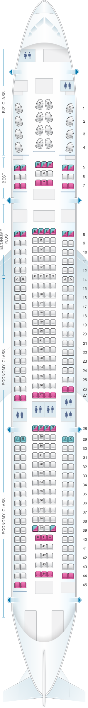Seat map for Eurowings Airbus A330 300