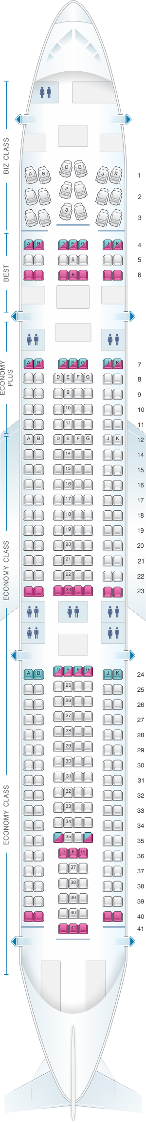 Seat map for Eurowings Airbus A340 300