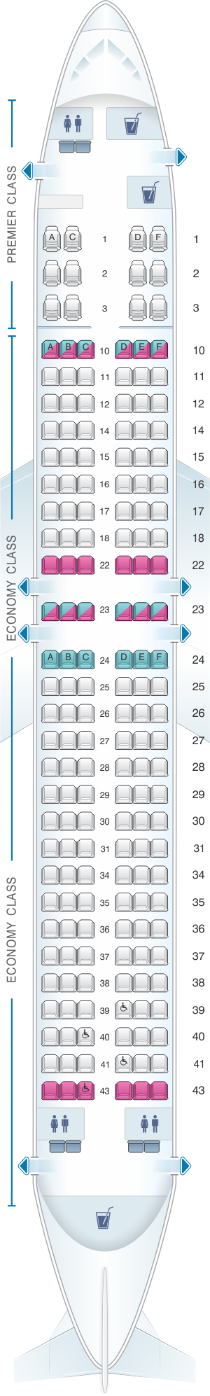 Seat map for Jet Airways Boeing B737 MAX 8