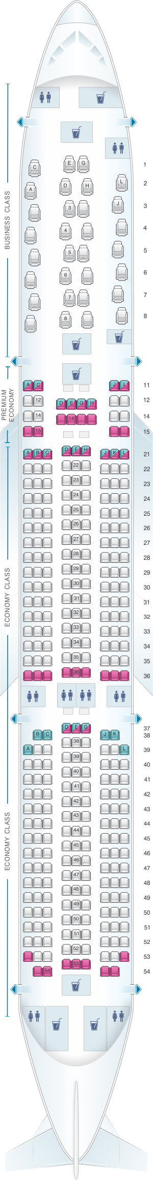 Seat map for Iberia Airbus A350 900