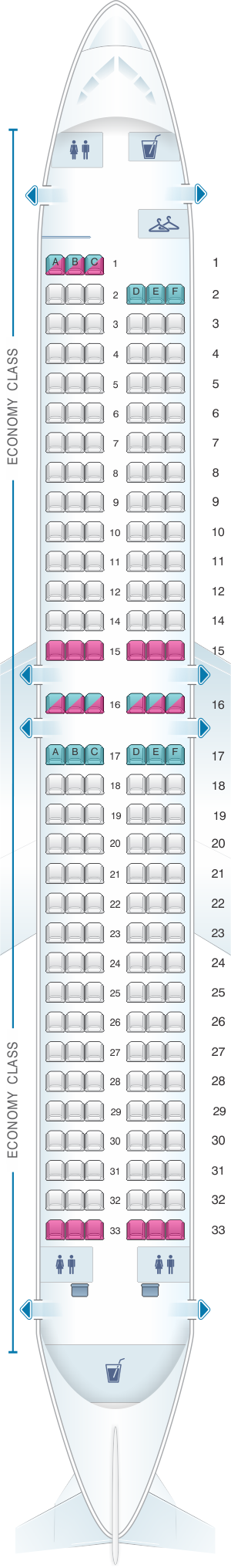 Seat map for Corendon Airlines Boeing B737 MAX 8