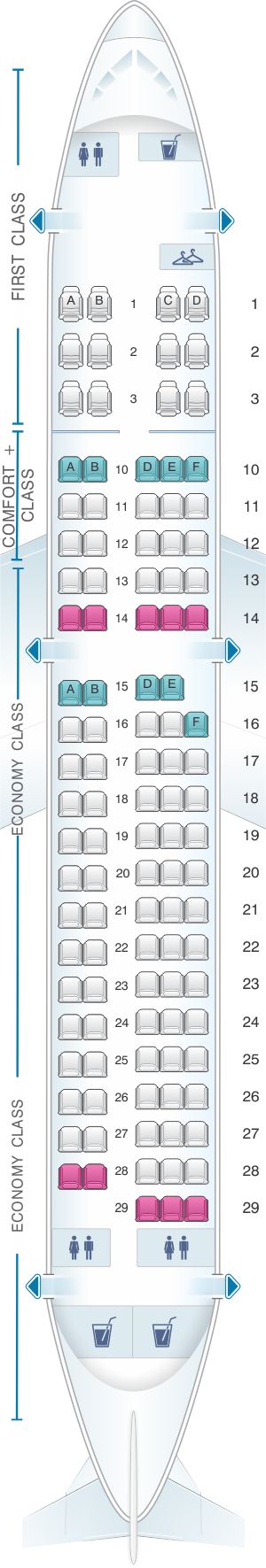 Seat map for Delta Airlines Airbus A220 100