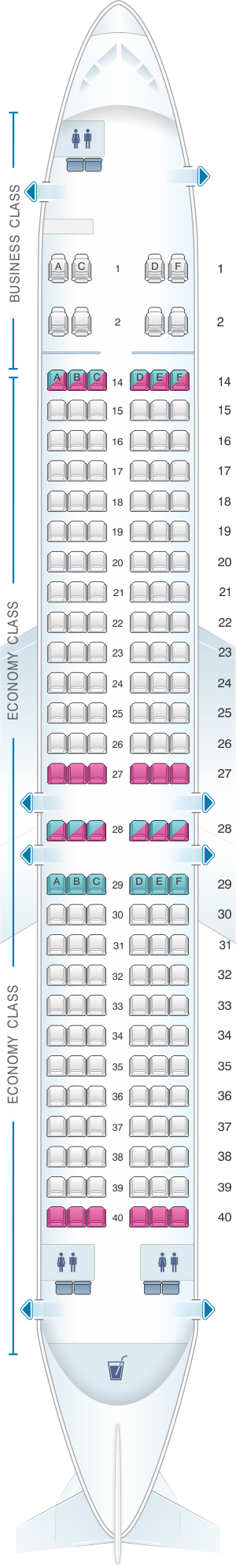 Seat map for Fiji Airways Boeing B737 MAX 8