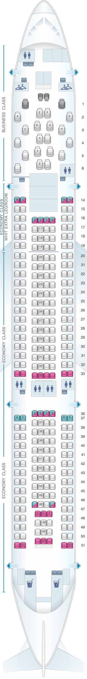 Seat map for Malaysia Airlines Airbus A330 200