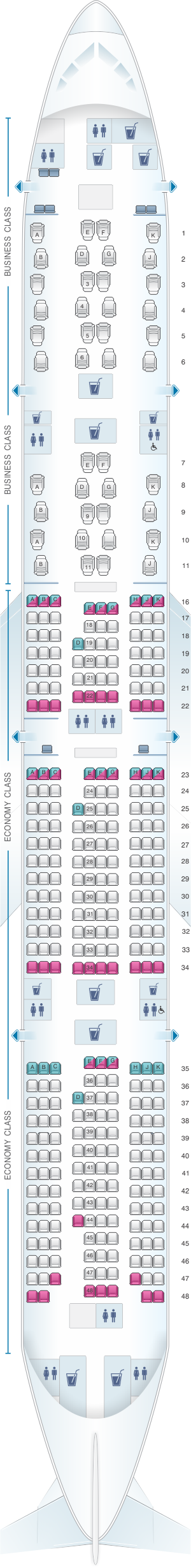 Seat map for Qatar Airways Boeing B777 300ER Qsuite