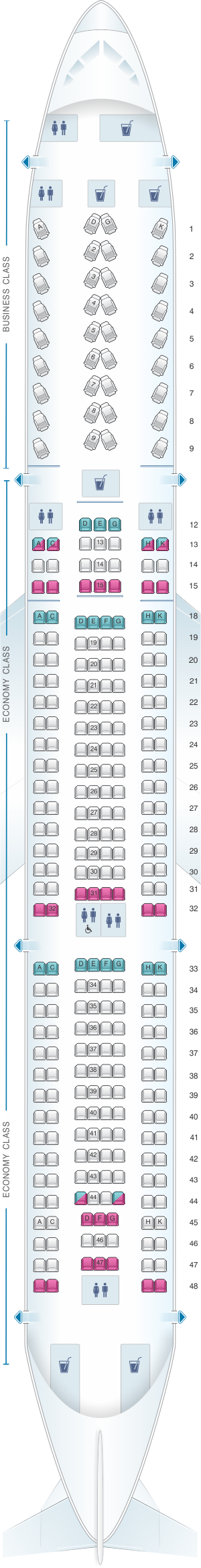Seat map for Air Canada Airbus A330 300 config.2