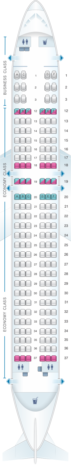 Seat map for Air Canada Airbus A320 200 Rouge