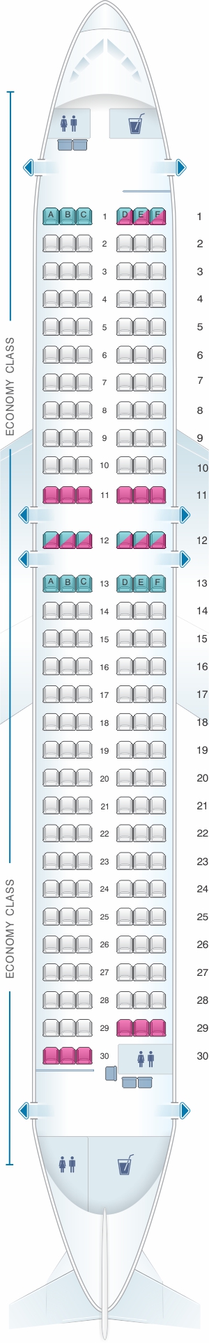 Seat map for QantasLink Airbus A320 200